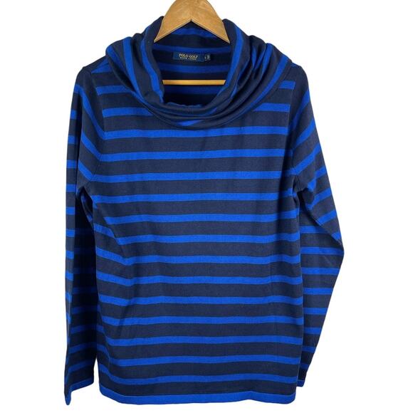 Ralph Lauren Polo Golf Blue Stripes Long Sleeve Cowl Neck Sweater Size Large - Picture 1 of 9
